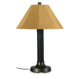 Patio Living Concepts Bahama Weave 34 in. Dark Mahogany Outdoor Table Lamp with Straw Linen Shade 26177