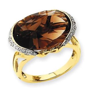 14k Yellow Gold Oval Smokey Quartz & Diamond Gemstone Ring. Carat Wt  10.56ct