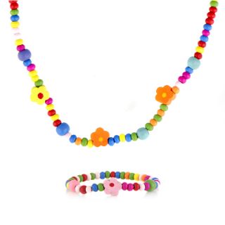 Crummy Bunny Multi color Wooden Petite Flower Necklace and Bracelet