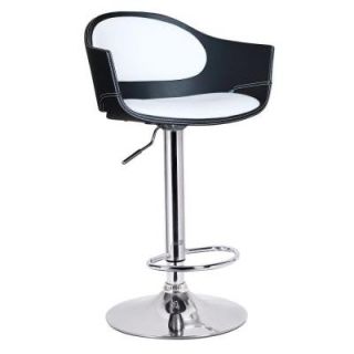 Worldwide Homefurnishings 24 in. Adjustable Faux Leather and Chrome Bar Stool in Black and White 203 864BK