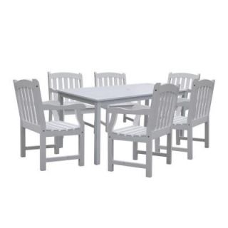 Vifah Bradley Acacia White 7 Piece Patio Dining Set with 32 in. W Table and Arched Slat Back Armchairs V1336SET7