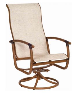 Woodard Glade Isle Sling High Back Swivel Rocker Dining Arm Chair   Outdoor Dining Chairs