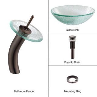 KRAUS Glass Bathroom Sink with Single Hole 1 Handle Low Arc Waterfall Faucet in Oil Rubbed Bronze C GV 500 12mm 10ORB
