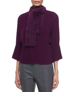 Escada Crochet Cardigan W/Removable Fur Scarf, Amethyst