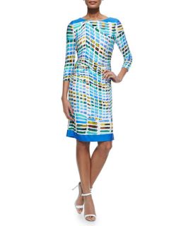 Kay Unger New York 3/4 Sleeve Printed Ruched Sheath Dress
