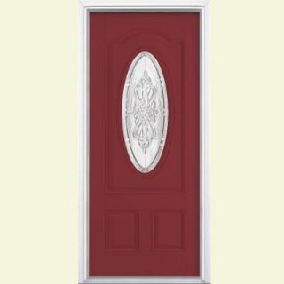Masonite 36 in. x 80 in. New Haven Three Quarter Oval Lite Painted Smooth Fiberglass Prehung Front Door with Brickmold 25144