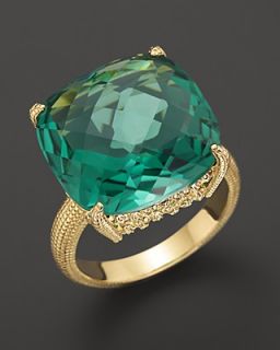 Judith Ripka 18K Gold Cushion Stone Ring with Green Quartz