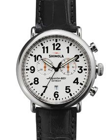 Shinola 47mm Runwell 2 Eye Chronograph Watch, Brown/White