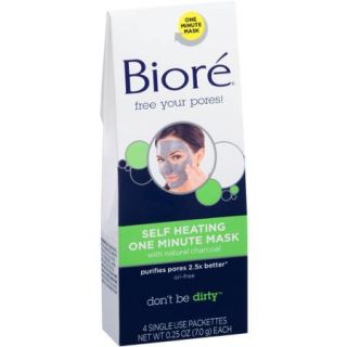 Biore Self Heating One Minute Mask, 0.25 oz, 4 count