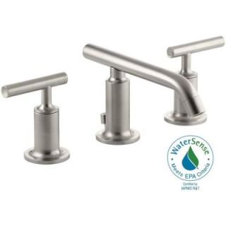 KOHLER Purist 8 in. Widespread 2 Handle Low Arc Bathroom Faucet in Vibrant Brushed Nickel with Low Lever Handles K 14410 4 BN