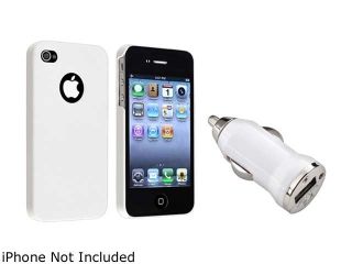 Insten White Matte Snap on Case+White Universal USB Mini Car Charger Adapter Compatible With Apple iPhone 4 4S