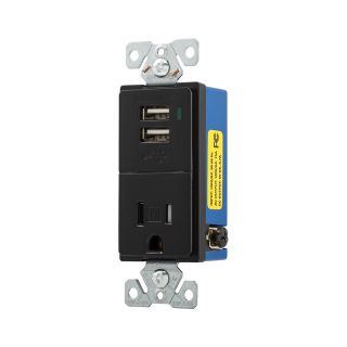 Eaton 15 Amp 125 Volt Black Indoor Decorator Wall Outlet/USB