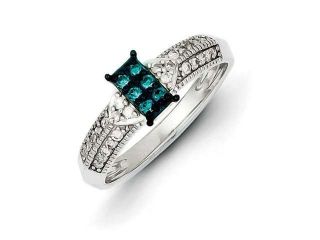 Sterling Silver Blue & White Diamond Ring, Size 6