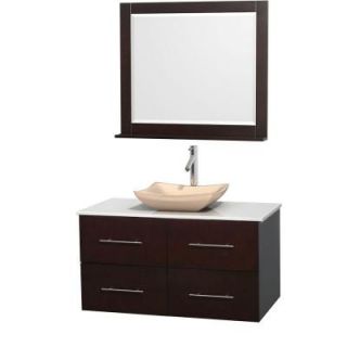 Wyndham Collection Centra 42 in. Vanity in Espresso with Solid Surface Vanity Top in White, Ivory Marble Sink and 36 in. Mirror WCVW00942SESWSGS2M36