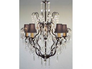 New! Wrought Iron & Crystal Chandelier With Black Shades! H27" x W21"