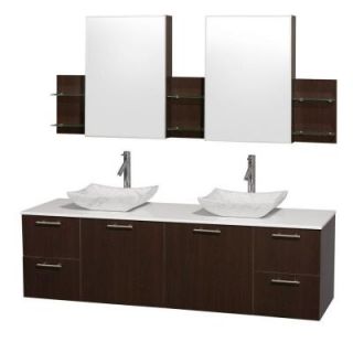 Wyndham Collection Amare 72 in. Double Vanity in Espresso with Man Made Stone Vanity Top in White and Carrara Marble Sinks WCR410072ESWHGS3MCDB