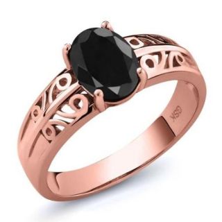 1.66 Ct Oval Black Sapphire 18K Rose Gold Plated Silver Ring