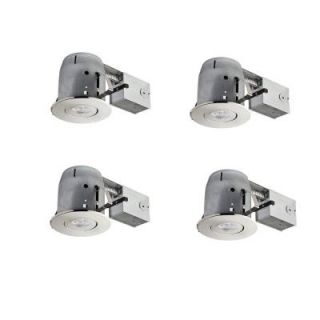 Globe Electric 4 in. Brushed Nickel LED IC Rated Swivel Spotlight Trim Recessed Lighting Kit Dimmable Downlight (4 Pack) 90735