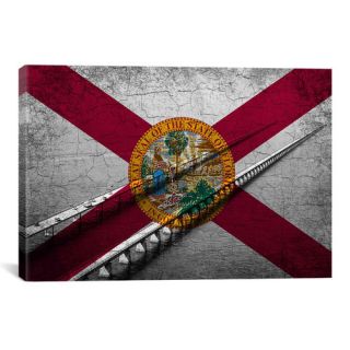 Florida Flag, Grunge Cracks Ocean Keys Graphic Art on Canvas
