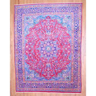 Persian Hand knotted Mashad Red/ Navy Wool Rug (99 x 1210)