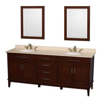 Wyndham Collection Hatton 80 in. Double Vanity in Dark Chestnut with Marble Vanity Top in Ivory, Sink and 24 in. Mirrors WCV161680DCDIVUNRM24