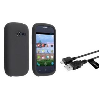 Insten Black Rubber Skin Case+USB Data Cable For Samsung Galaxy Centura S738C