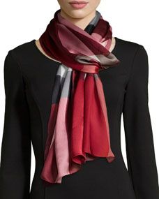Burberry Mega Check Mulberry Silk Scarf, Red