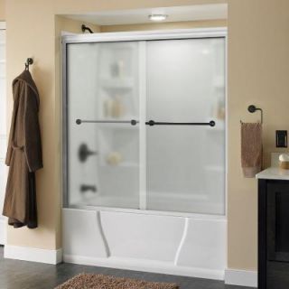 Delta Lyndall 59 3/8 in. x 58 1/8 in. Semi Frameless Sliding Tub Door in White with Bronze Handle and Niebla Glass 171188