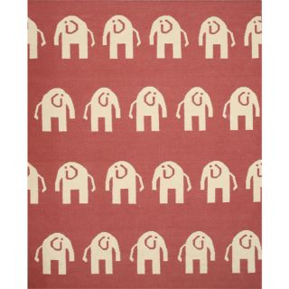 EORC TLFT1PK Pink Handmade Wool Elephant Dhurrie Rug (89 x 119)