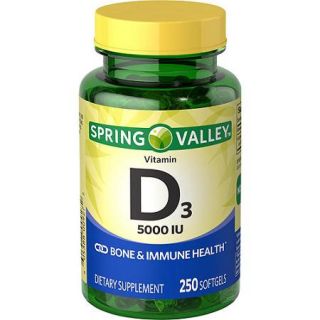 Spring Valley Vitamin D3 Supplement Softgels, 5000 IU, 250 count