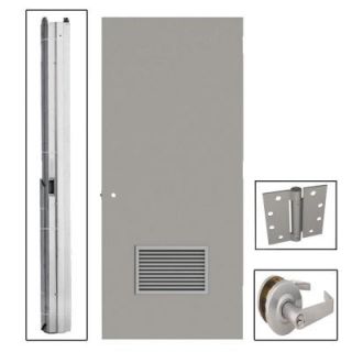 L.I.F Industries 36 in. x 80 in. Flush Gray Steel Louvered Commercial Door with Hardware UKR3680L