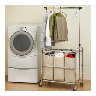 Seville Classics 3 Bag Laundry Cart with Hanging Bar