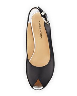 CoSTUME NATIONAL Peep Toe Flatform Slingback Leather Sandal, Black