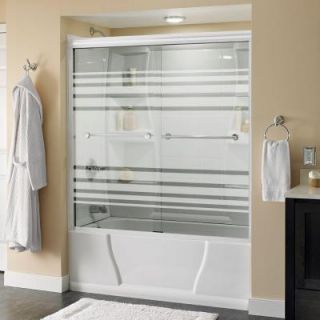 Delta Lyndall 59 3/8 in. x 58 1/8 in. Semi Frameless Sliding Tub Door in White with Chrome Handle and Transition Glass 171414