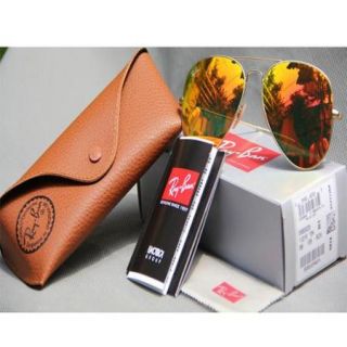 Ray Ban RB3025 58mm Large Aviator Sunglasses (Gold Frames/Orange Mirror Lens)