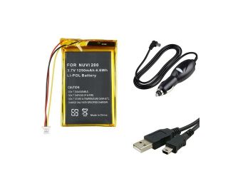 eForCity Battery+Usb+Car Charger Compatible With Garmin Nuvi 200 200W 205 W