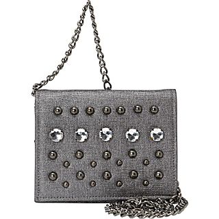 La Regale Pewter Textured Faux Leather Studded Crossbody