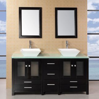 Design Element Jacoby Espresso Vessel Double Sink Oak Bathroom Vanity with Glass Top (Common 61 in x 22 in; Actual 61 in x 22 in)