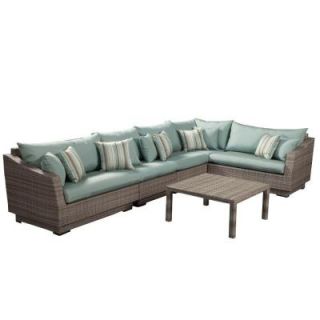 RST Brands Cannes 6 Piece Patio Sectional Seating Set with Bliss Blue Cushions OP PESS6 CNS BLS K