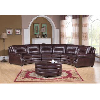 Centro Chocolate Brown Curved Leather Sectional Sofa and Ottoman
