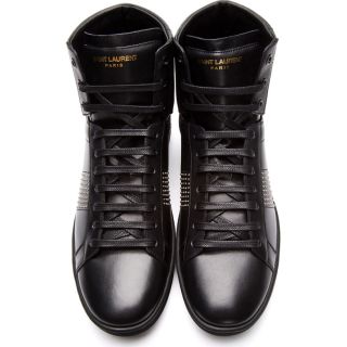 Saint Laurent Black Classic Studded Leather High Top Sneakers