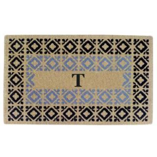 Creative Accents Crispin Blue and Black 22 in. x 36 in. HeavyDuty Coir Monogrammed T Door Mat 02403T