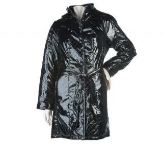 Dennis Basso Faux Patent Leather Coat with Quilted Panel Detail   A219625 —