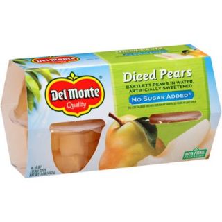Del Monte No Sugar Added Diced Pears Bartlett Pears in Water, 4 oz, 4 count