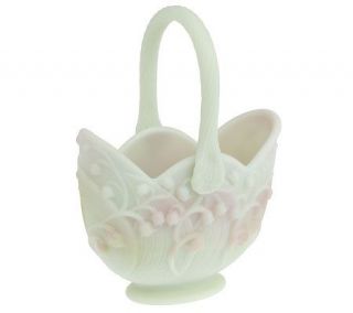 Fenton Art Glass Lotus Mist Lily of the Valley Basket   C2355 —