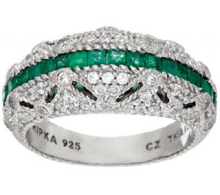 Judith Ripka Sterling Diamonique & Emerald Ring   J321934 —