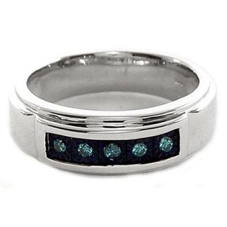 Men's Blue Diamond Accent Five Stone Sterling Silver Ring