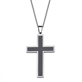 Stainless Steel and Carbon Fiber Engraved Large Cross Pendant with 20" Curb Lin   7980303