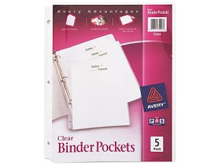 Binder Pockets, 3HP, Letter, 8 1/2"x11", 5/PK, Clear AVE75243