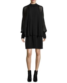 3.1 Phillip Lim Silk Dolman Sleeve Layered Dress, Black